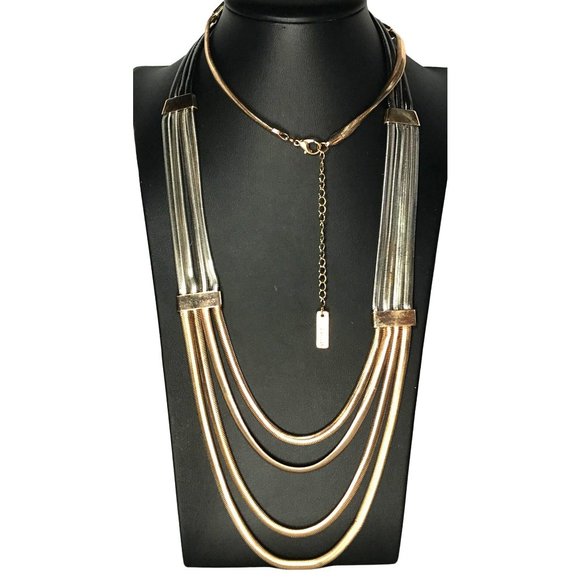Steve Madden Jewelry - Steve Madden Herringbone Chain Necklace Multi Strand Gold Tone Silver Tone Black
